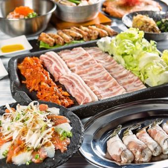 【标准套餐】附2小时无限畅饮◆五花肉、虾卷7道菜套餐3,980日元（含税）