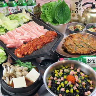 【简易套餐】2小时无限畅饮◆韭菜泡菜煎饼和豆腐锅5道菜套餐2,980日元（含税）