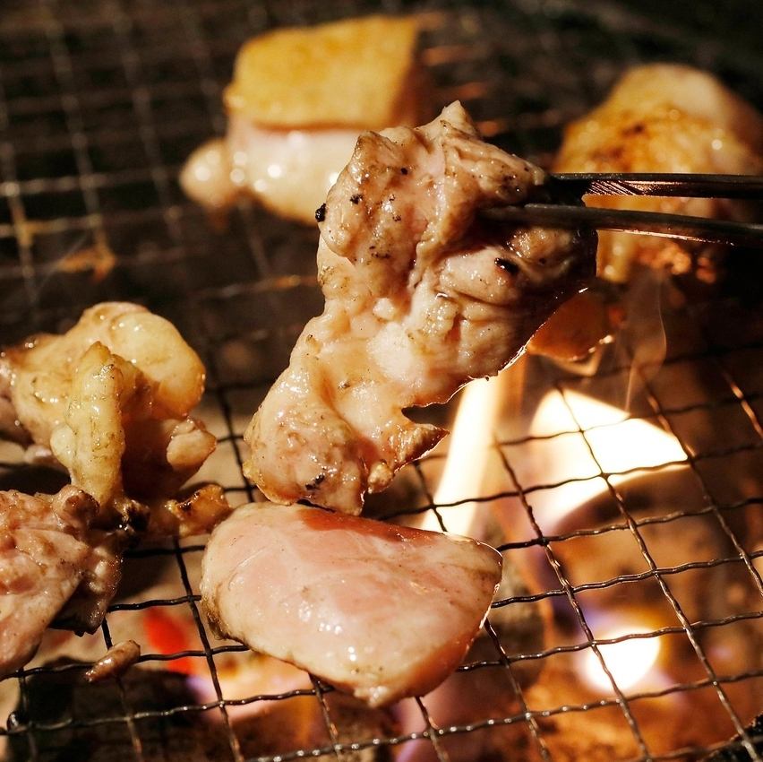 国産地鶏焼きをお席の七輪で♪