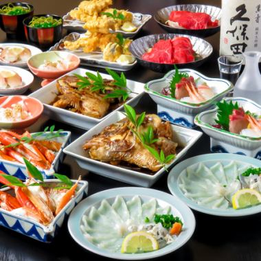 <幸福时令套餐>河豚生鱼片、螃蟹、鲜鱼生鱼片、寿司等9种豪华菜肴7,700日元
