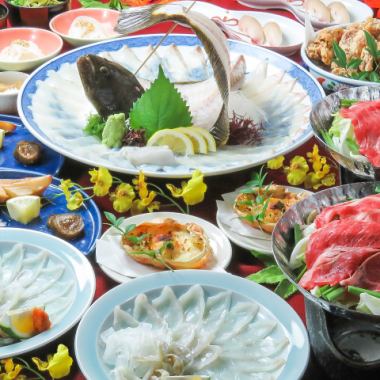 [Special banquet course] <Private room guaranteed> 6,000 yen with 10 dishes including fresh fish sashimi (for 5 people or more), blowfish sashimi, etc., 120 minutes of all-you-can-drink
