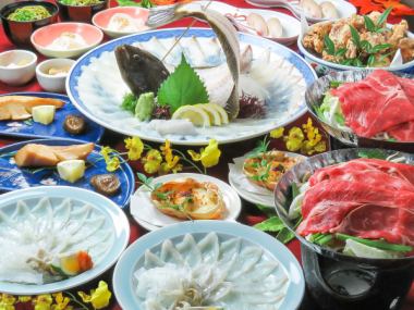 【特別宴會套餐】<保證包房>鮮魚生魚片（5人以上）、河豚生魚片等10道菜品6,000日元，無限暢飲120分鐘