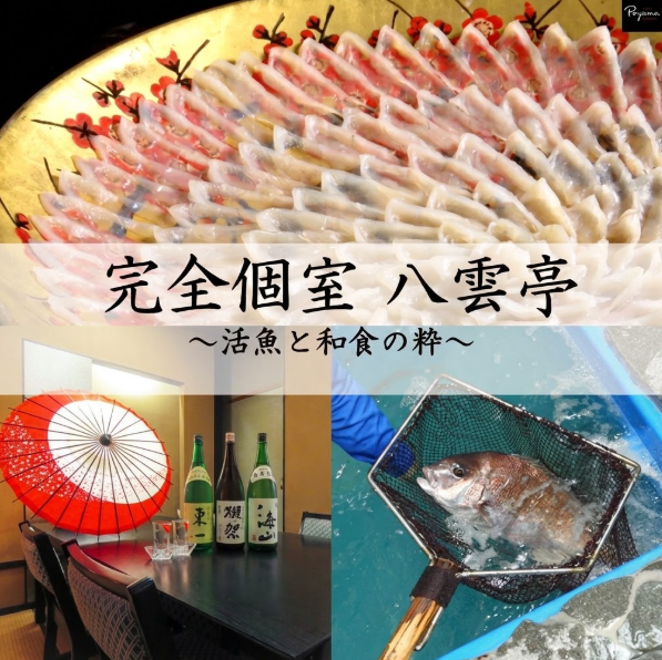 魚・ふぐ・豪華食材【八雲亭】贅沢会席コース。2~60名様の和食宴会も完全個室で対応