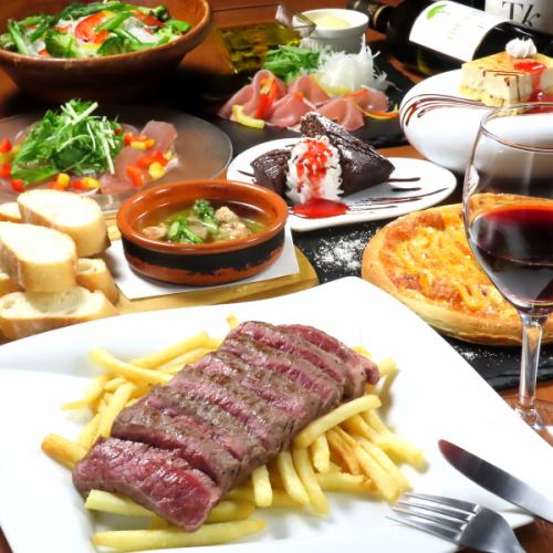 嬉しい3時間飲み放題付☆女子会コース☆選べるデザート・牛タリアータ・アヒージョ☆月～木限定