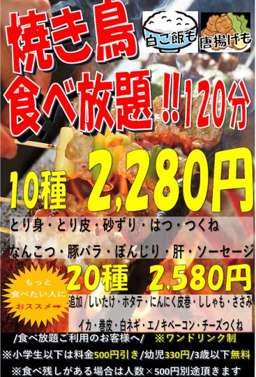 焼き鳥20種食べ放題プラン♪