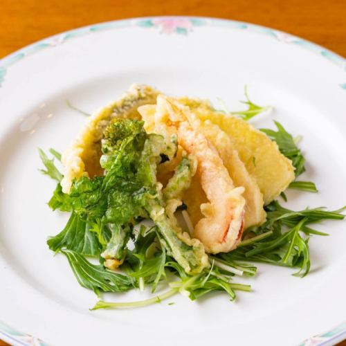 Spanish mackerel and seasonal vegetable tempura