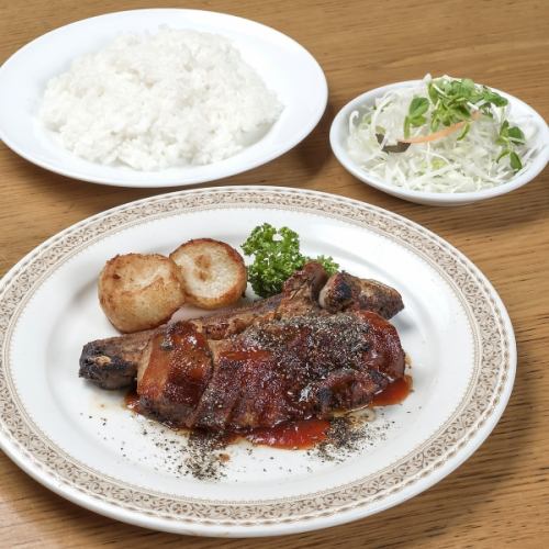 骨付き茶美豚スペアリブの珍味焼きランチ(ライス・ミニサラダ)250g