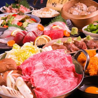 《最適合聚會》主菜是5條鮮魚和長崎和牛壽喜燒【包括當地酒和原創酒在內的2小時無限暢飲】