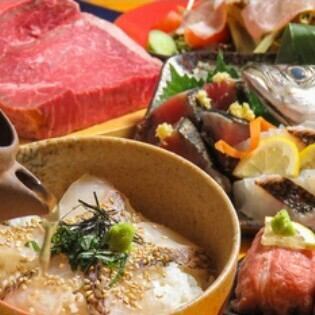 《ご宴会に◎》メインは鮮魚5点盛&牛ランプ炙り［地酒やオリジナル酒等2H飲み放題付]