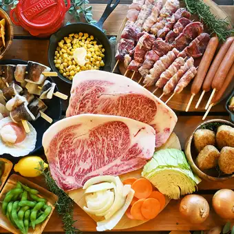 【和牛＆海鮮の豪華BBQセット】2時間ソフトドリンク飲み放題付き全11品　7,480円