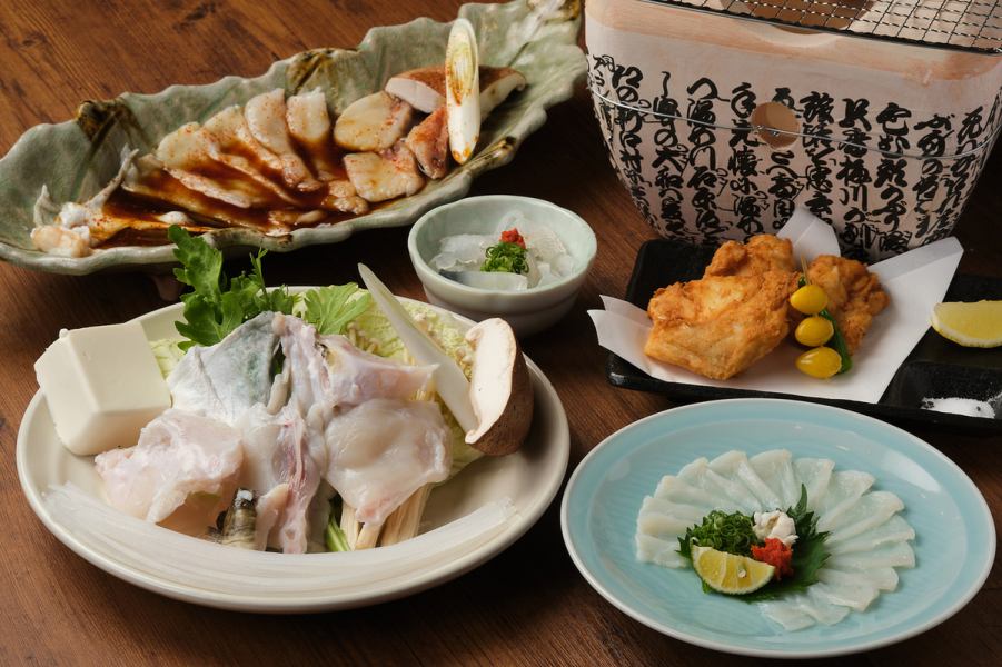 [Yakinabe course] Grilled blowfish is added to the fukufuku course. All 7 dishes are 7,100 yen (tax included). Most popular for various parties and entertainment.