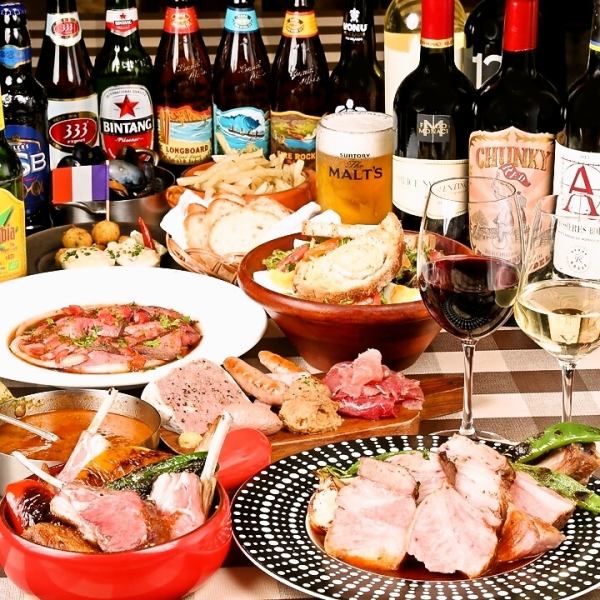 [推薦宴會]2小時無限暢飲套餐5,500日圓套餐，包括油封豬肩肉等。