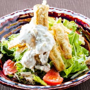 Crispy burdock tartar salad