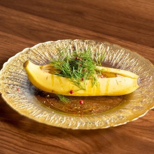 Banana and red shrimp tartare