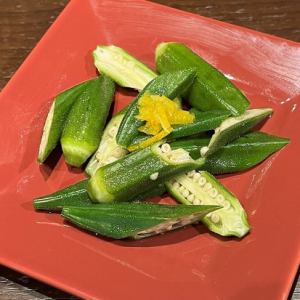 Pickled okra with yuzu pepper