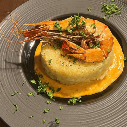 Baked risotto with shrimp cream sauce