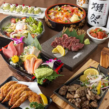 《2.5H飲み放題付+全8品》名物の地鶏の山椒焼きに海鮮ちらし寿司など【梅コース】5000円⇒4000円