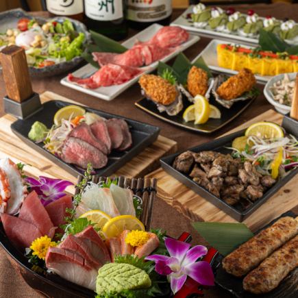 《3H飲み放題付+全10品》炙り肉寿司に地鶏の黒焼きや築地海鮮お造り【竹コース】6600円⇒5000円