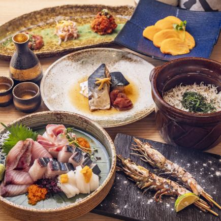 【120分飲み放題付き】　刺身盛り合わせ4種や海老串など全11品！匠コース6600円(税込)