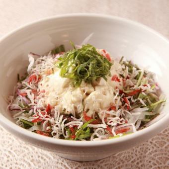 京のおぼろ豆腐と水菜のサラダ