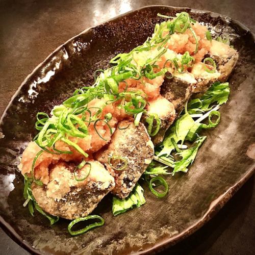 Fried mackerel with grated kujo green onion and ponzu sauce