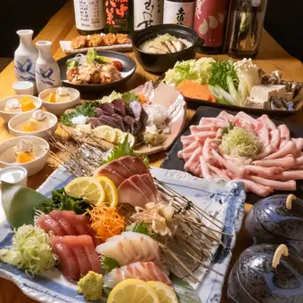 しゃぶしゃぶ・刺身3種盛・鰹塩タタキなど全8品！2時間飲み放題付き5500円コース