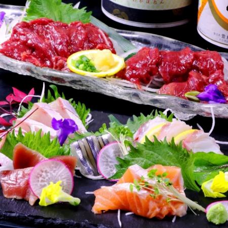 [D] Recommended horse sashimi included! Meat & sashimi platter ★ 120 kinds in total ≪Unlimited≫ All-you-can-eat and drink [Sunday-Thursday 4500 yen / Friday-Saturday before holidays 4700 yen]