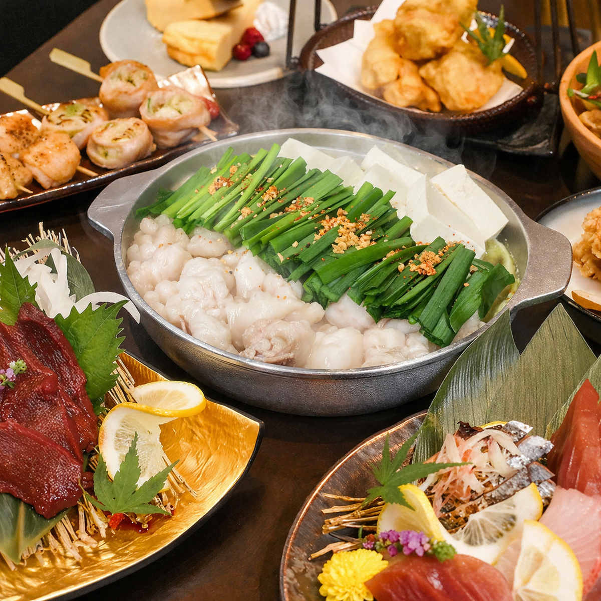 【各種宴会や歓送迎会に◆】博多焼き鳥と野菜巻き串、絶品もつ鍋で心温まるひととき♪