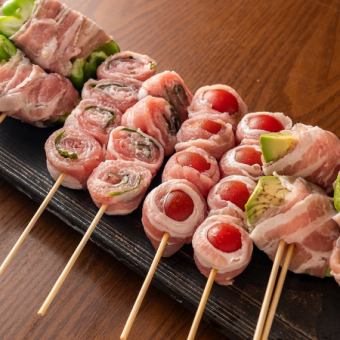 （や）【3時間飲み放題付】焼き鳥&野菜巻き食べ放題コース【6000円→5000円】