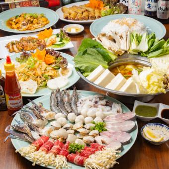 海鮮鍋にグリルチキンのレモン葉添えなど宴会にもピッタリ◆Dコース 3000円(税込)