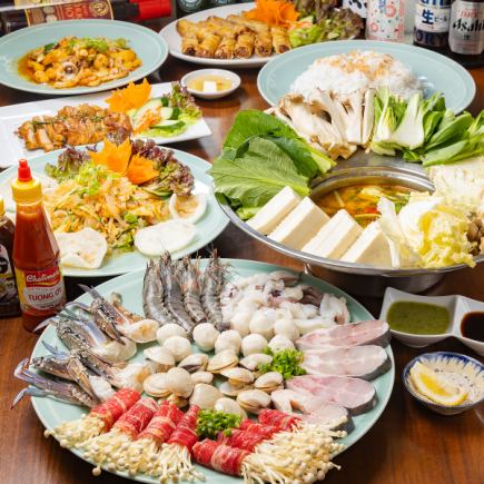 海鮮鍋にグリルチキンのレモン葉添えなど宴会にもピッタリ◆Dコース 3000円(税込)