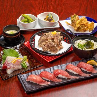 A safe welcome/farewell party with one dish per person! Available only from Sunday to Thursday! 5 Miyazaki beef nigiri and 4 Hyuga Nada dishes + 2 hours of all-you-can-drink draft beer for 4,000 yen!