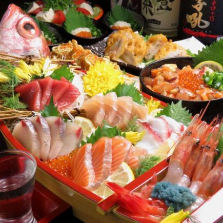 Directly delivered from Kanazawa Market [Luxurious Seafood Boat Platter Course ★] 8 dishes in total with 2 hours of all-you-can-drink for 4,400 yen (tax included)