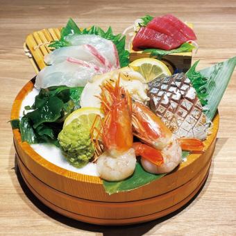 Assortment of 5 types of seafood sashimi