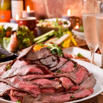 黑毛和牛蛋黃烤牛肉等8道菜★Trezor套餐★3小時無限暢飲4280日元⇒3280日元