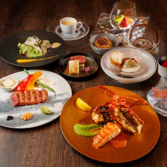 -ディナー-【～Musubi～】黒毛和牛の炙り寿司、ステーキ、イセエビ鉄板焼きなど全10品