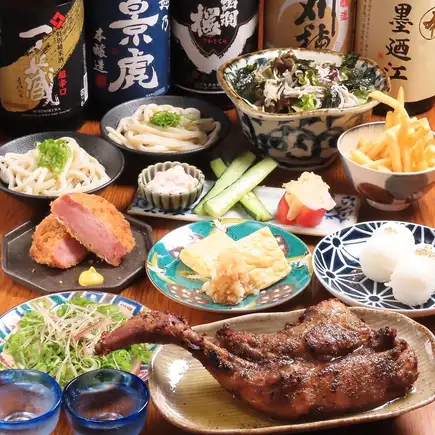 【名物いわい鳥の肉汁焼or炭火黒焼き選べるコース】料理７品と飲み放題付5000円→4500円◎