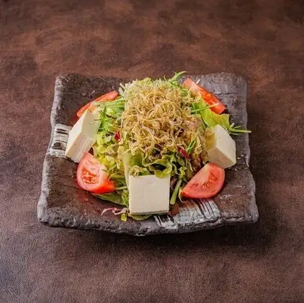 Tofu, whitebait, plum, and shiso salad