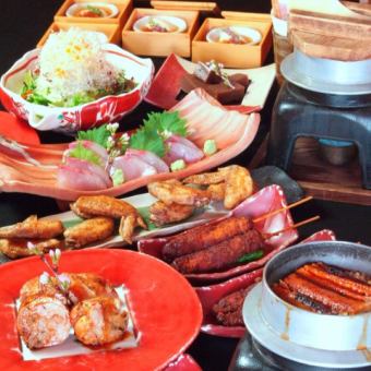 [Good for sightseeing] 10 dishes including Nagoya Cochin, miso kushikatsu, and kishimen ≪Nagoya specialty course≫ 4,000 yen (tax included)