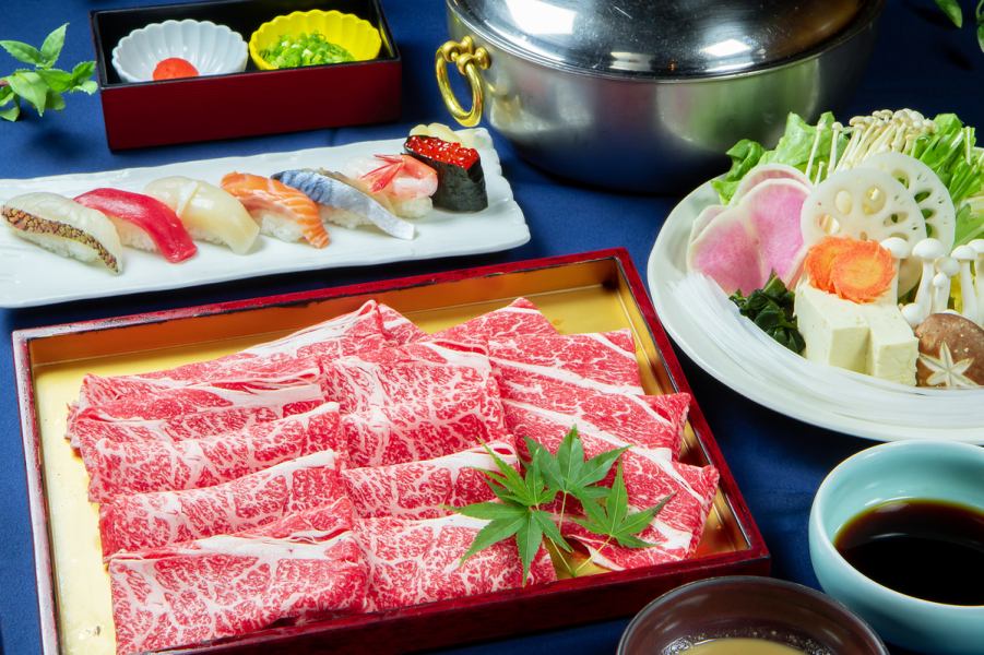 【牛肉・豚肉しゃぶ・すき焼食べ放題＋上生寿司1人前】5450→4650円～！