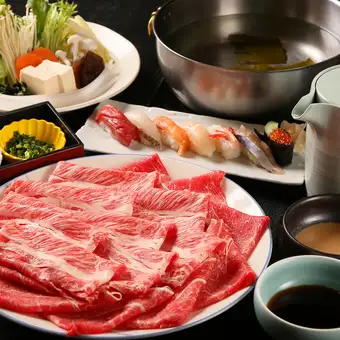 弁天套餐【無限量享用優質國產牛肉】+ 1份優質壽司：6750日圓 → 5850日元