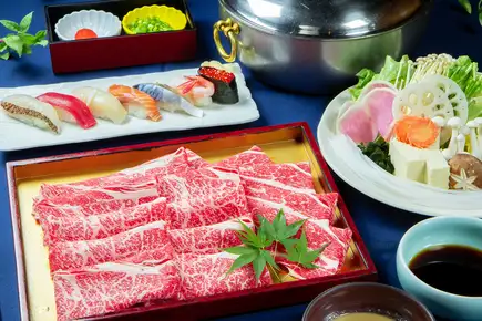 牛肉和猪肉涮涮锅及寿喜烧自助餐 + 一份高级寿司 [Hotei] 5450日元 → 4650日元