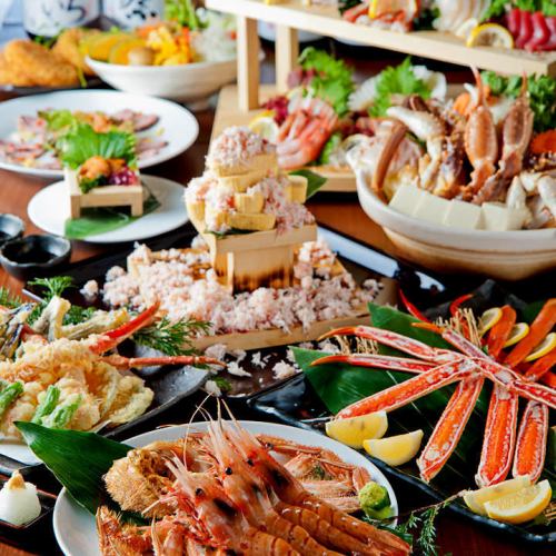 [★For a company banquet★] 8 pieces of sashimi and crab bukkake soup roll!! 10 dishes in total [4,500 yen course with all-you-can-drink for 120 minutes ⇒ 3,999 yen]
