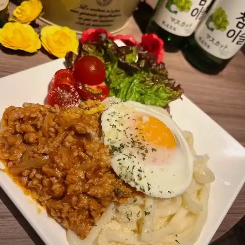 かけるハンバーグ温玉うどん