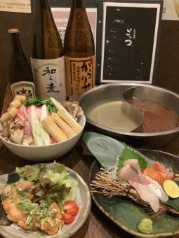 [附2小时无限畅饮]双汤相扑火锅套餐（6道菜）4,400日元