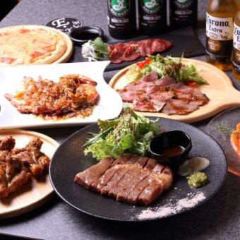 ローストビーフや牛すじどて煮が付いた全7品 3000円 ＋1500円で120分飲み放題可能