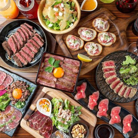 Kuroge Wagyu roast beef is served on rice bowls during the day and assorted platters at night.Recommended for bars and girls-only gatherings!