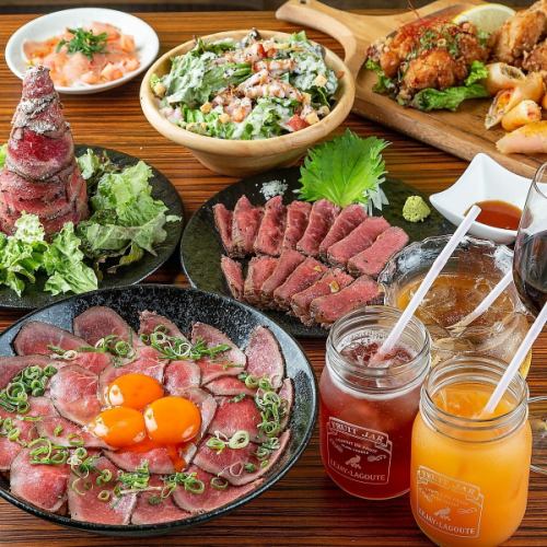 《最受歡迎★》我們的特色烤牛肉hitsumabushi風格......肉套餐含無限暢飲8道菜4490日元⇒3990日元