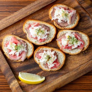 Roast Japanese Black Beef and Red Snow Crab Bruschetta