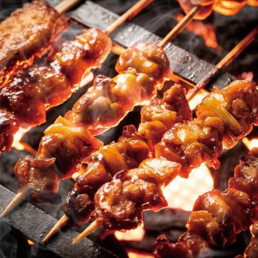 【HP限定】当店一押『地鶏と鮮魚 焼き鳥・元祖もつ焼きコース』2.5H飲み放題付(8品)4500⇒3500円